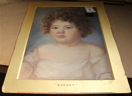 19C English School, watercolour portrait, Rupert Guthrie of Guthrie, aged 2 yr, signed monogram